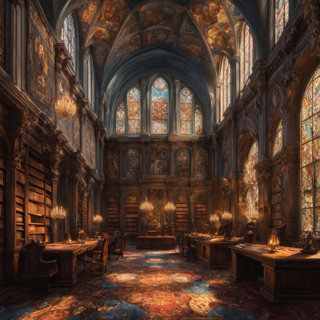 Renaissance-Style Library Scene with Scholar