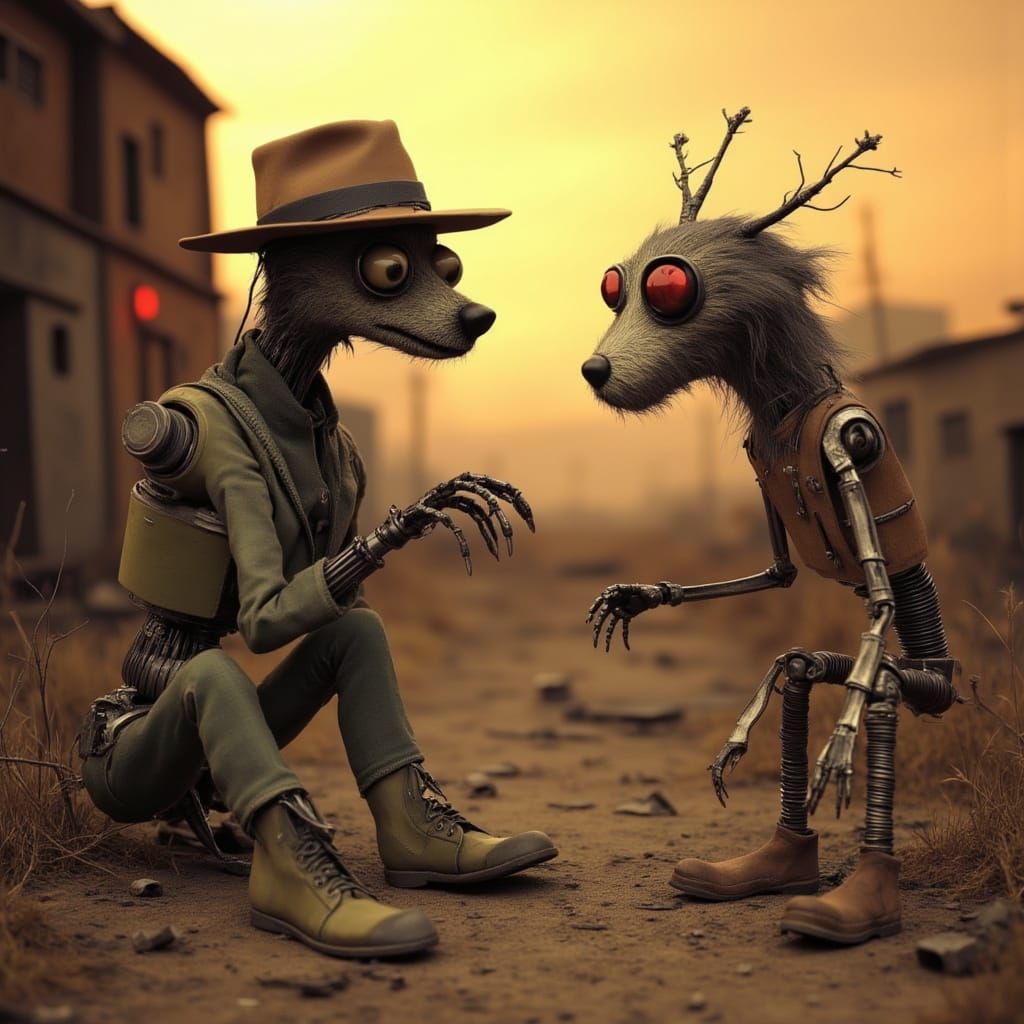 Cyberpunk Post-Apocalyptic Robot Dog in Ruins