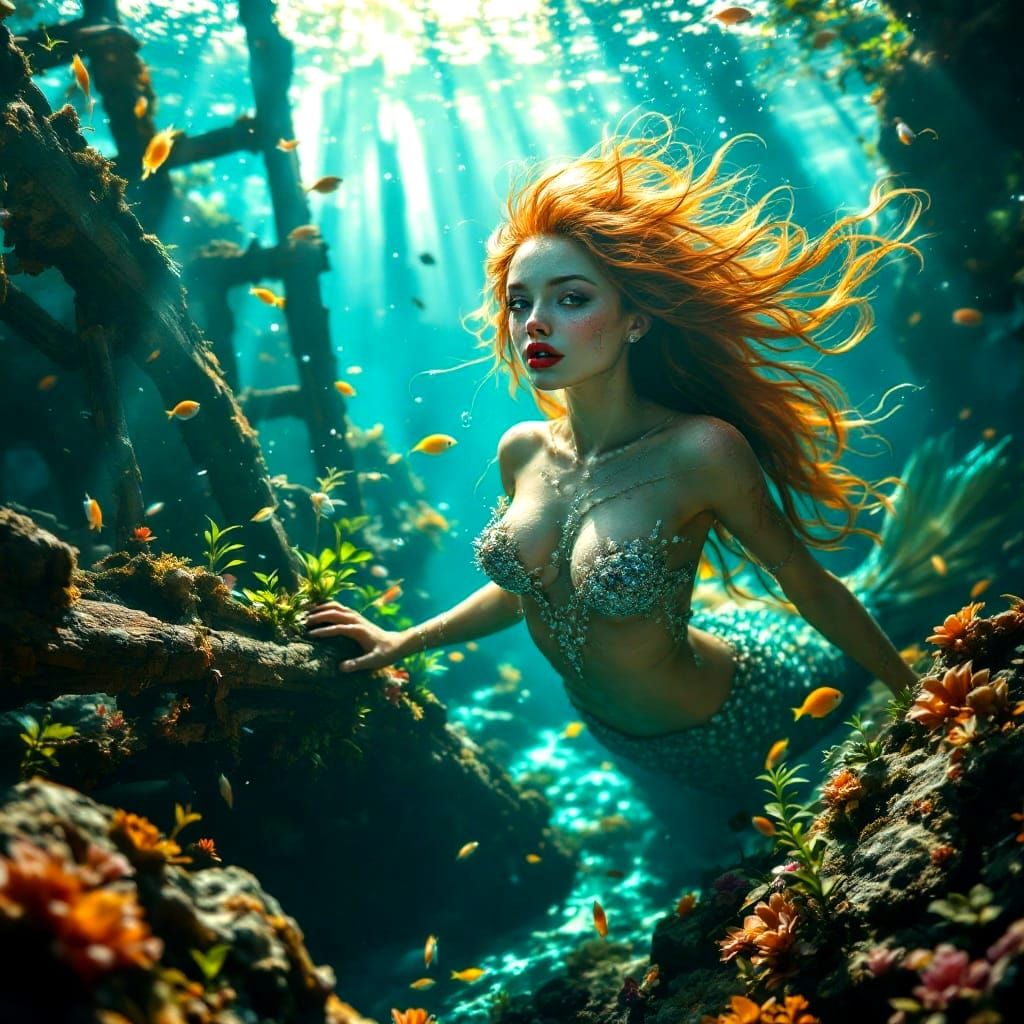 Stunning Photorealistic Mermaid in Tropical Lagoon