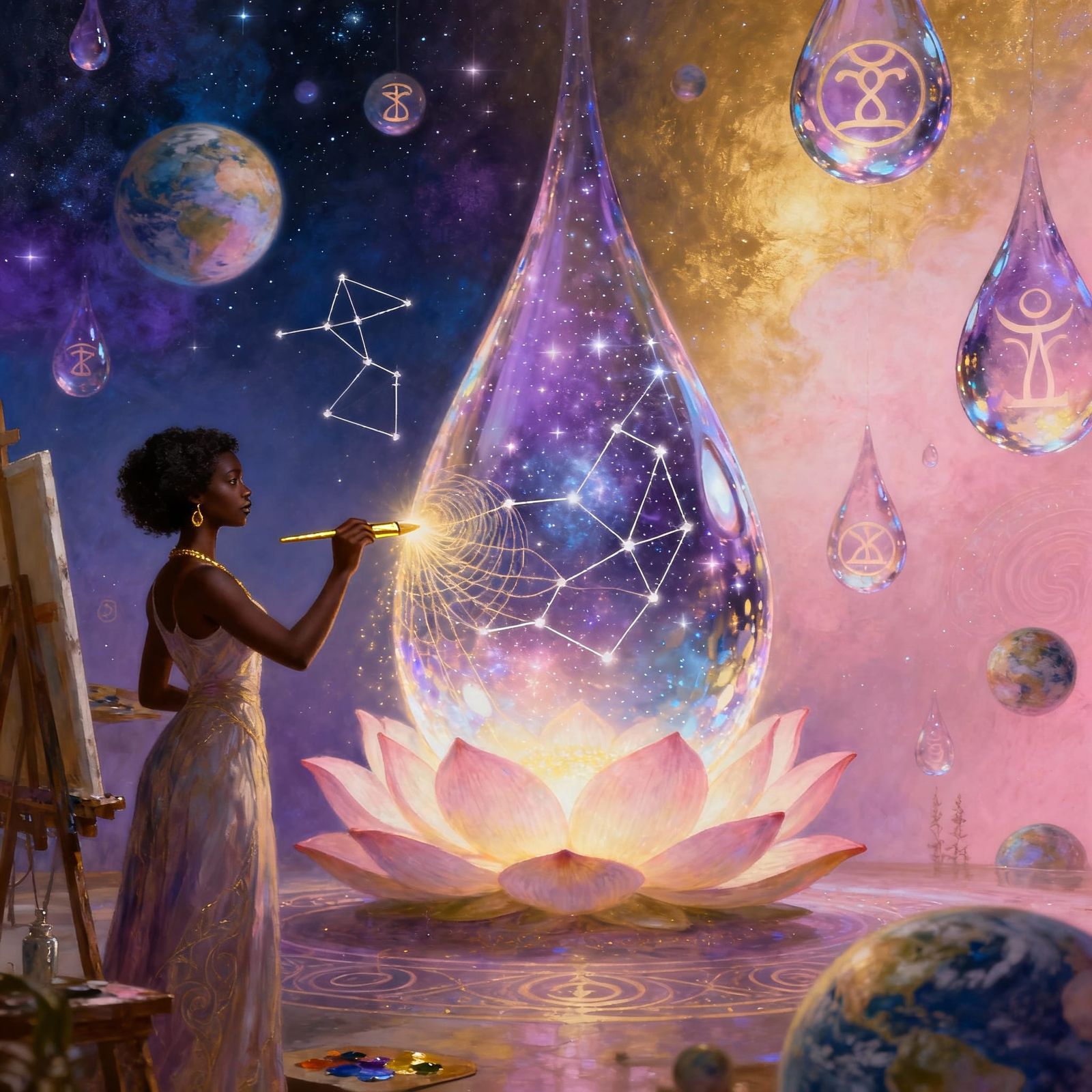 Cosmic Artist Weaving Galaxies in Luminous Dewdrop Dreamscap...