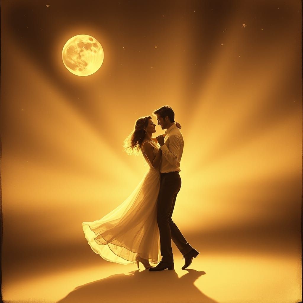Romantic Couple Under Moonlit Night, in Sepia Tones