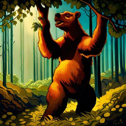 Giant Ground Sloth Reaching for Tree Leaves