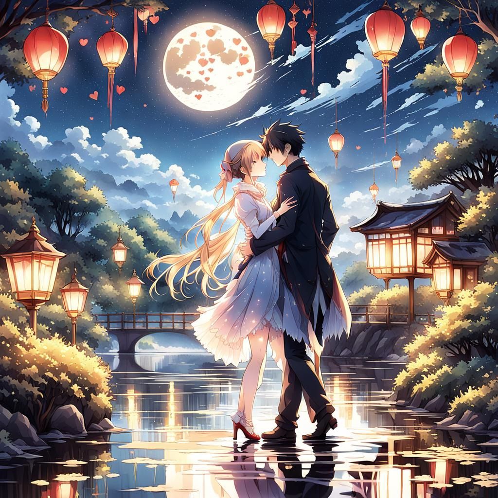 Romantic Valentine's Dance Under Starry Anime Sky