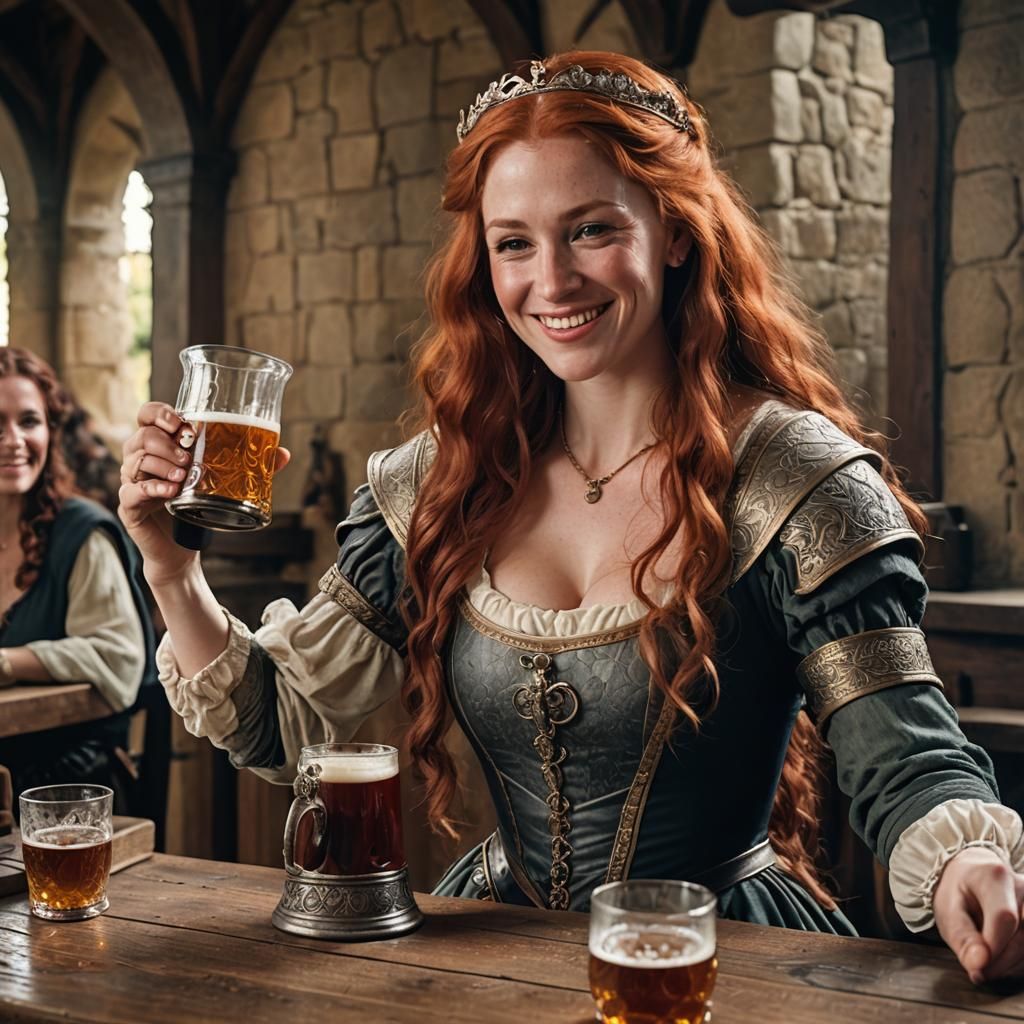 Red Haired Medieval Princess Having Some Ale
