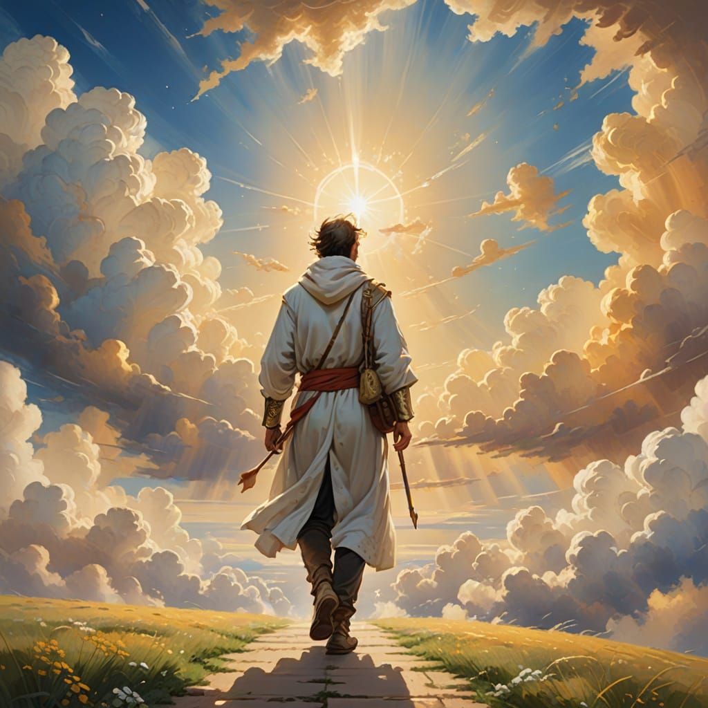 The Wanderer Walking in Clouds: Celestial Concept Art