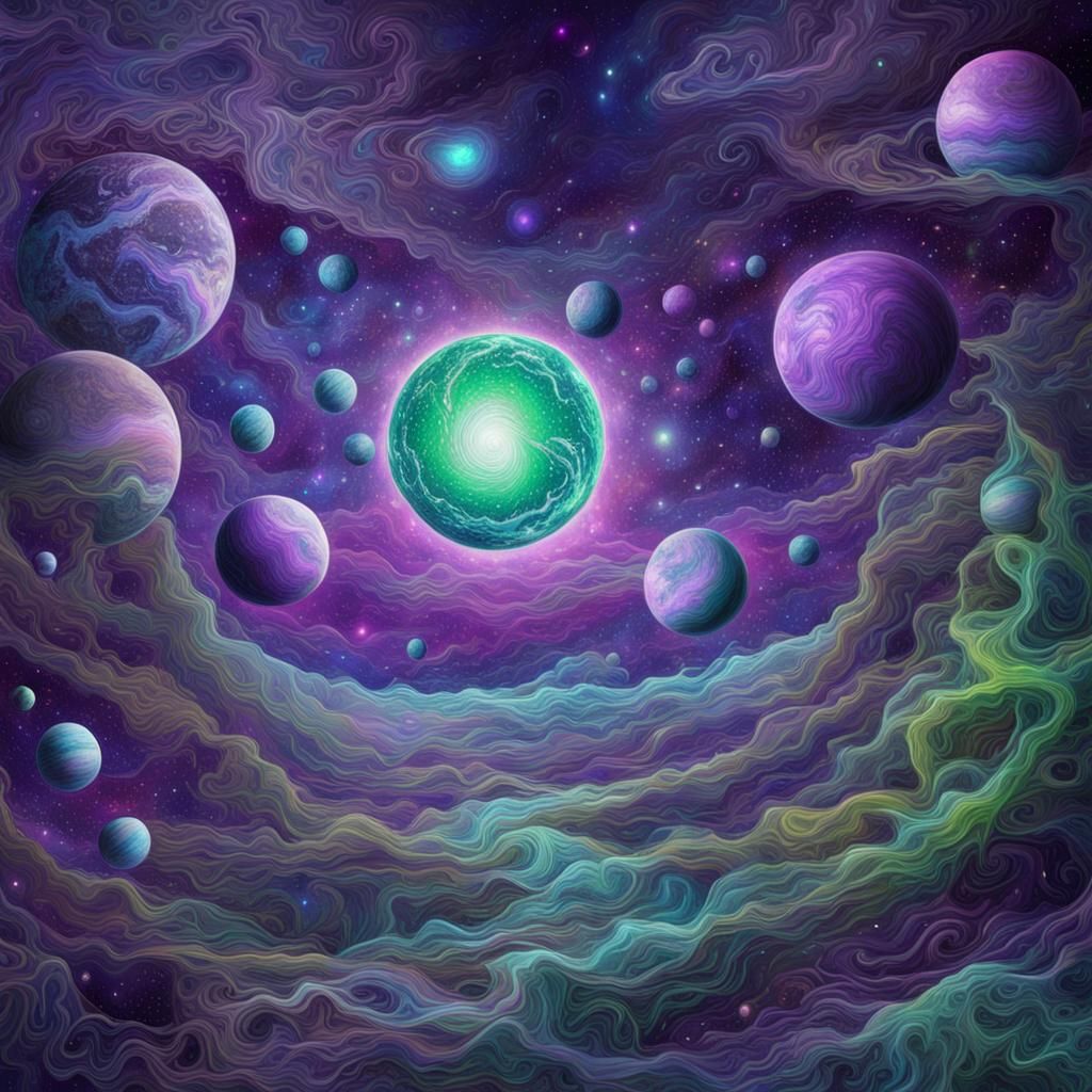 Cosmic Purple Moons of a Green Planet