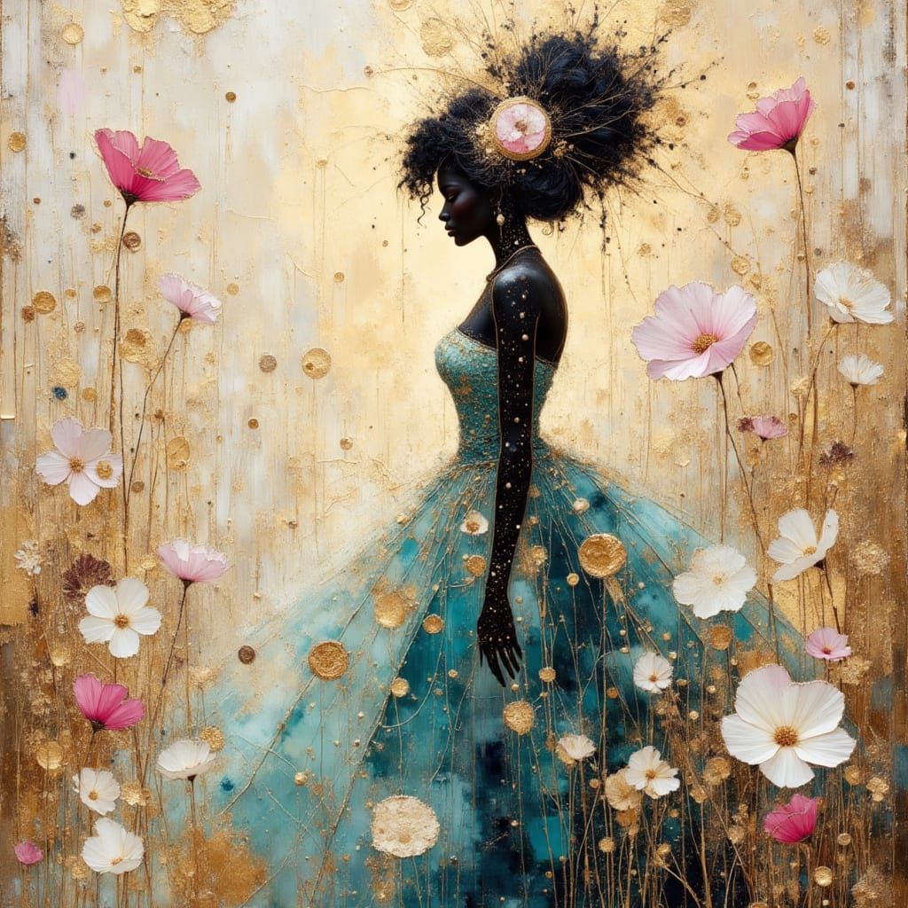 Silhouette with Gold Leaf in Impasto Style