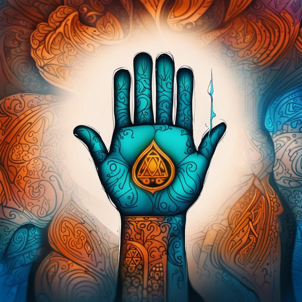 Detailed Line Drawing of the Hand of Fatima