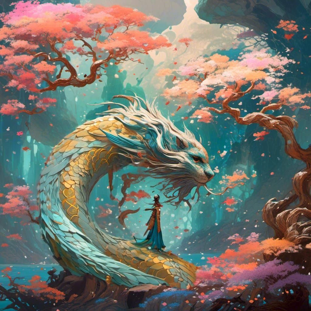 Majestic Chinese Dragon in Dreamy Psychedelic Art