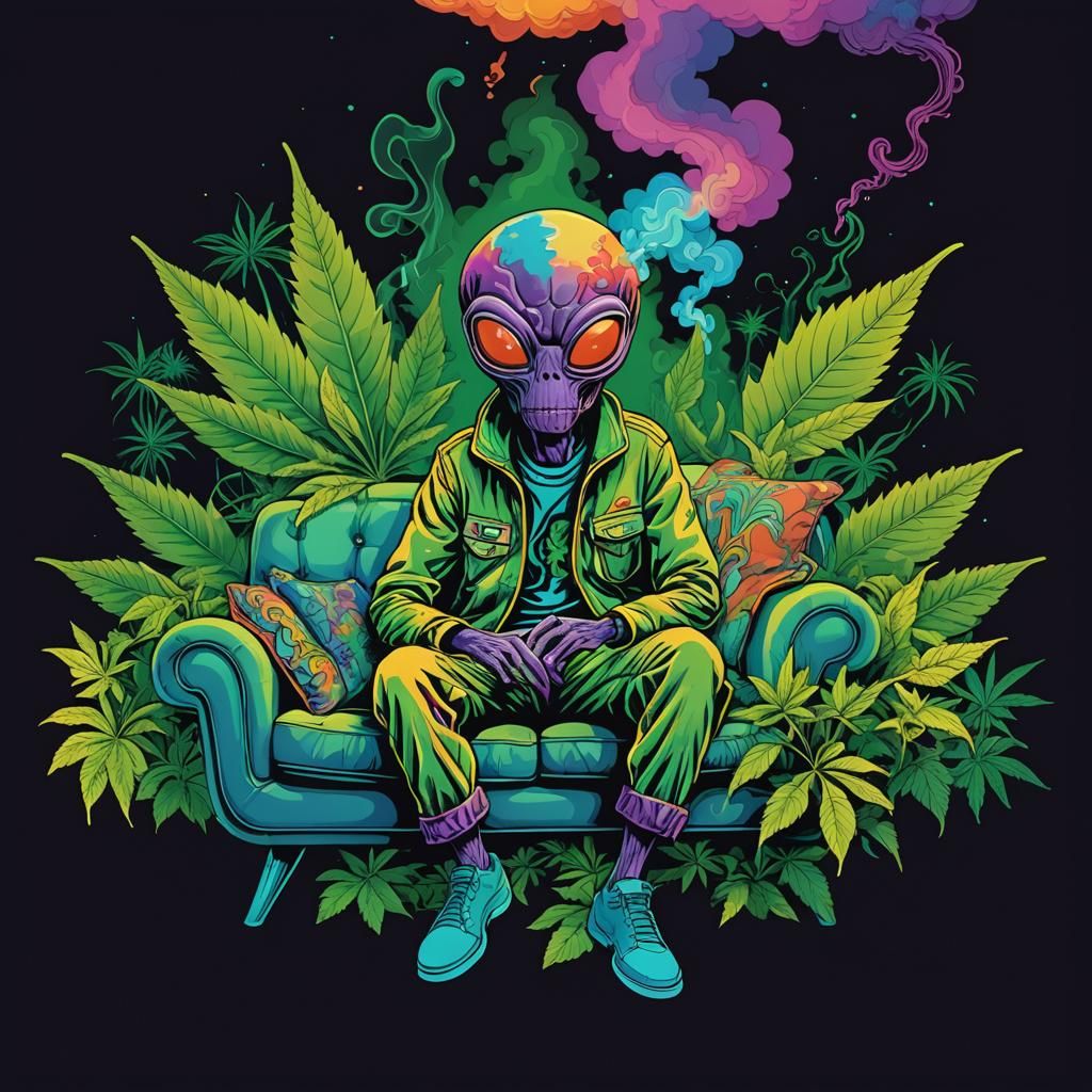 Psychedelic Alien in Stoner Lounge, Peter Max Style