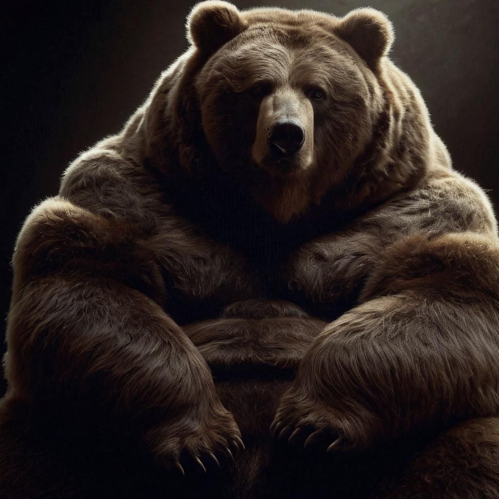 Sarcastic Obese Kodiak Bear Flexing in Darkness