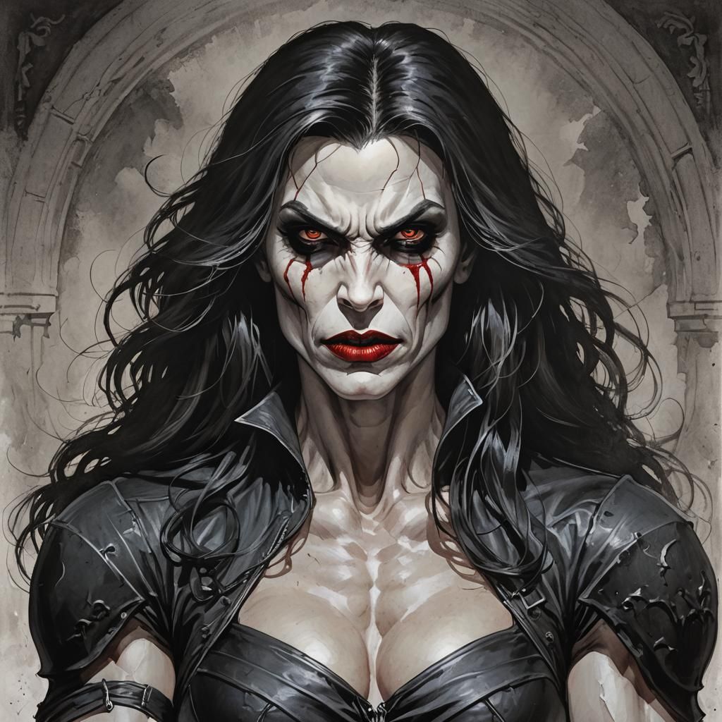 Muscular Female Vampire in Fantasy Art Style