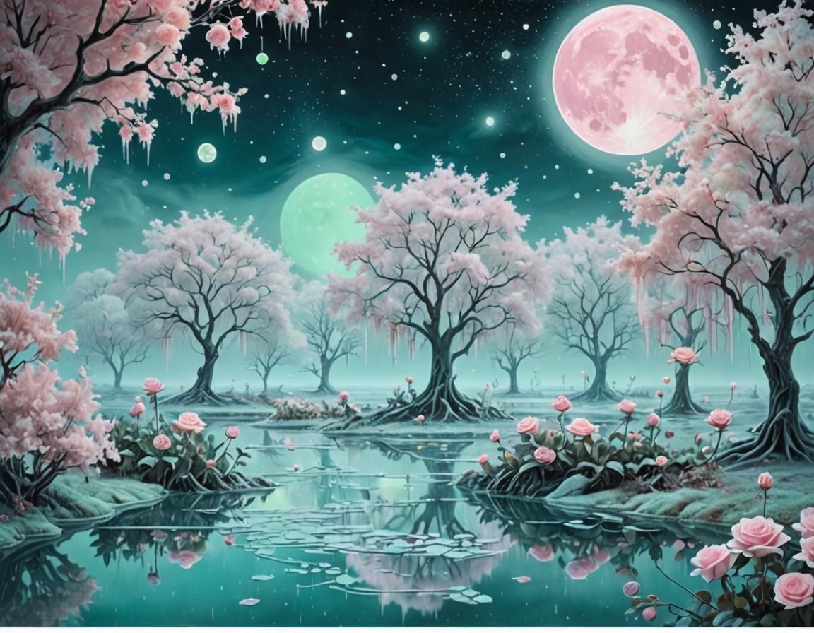 Mystical Pastel Ice Garden with Alien Flora