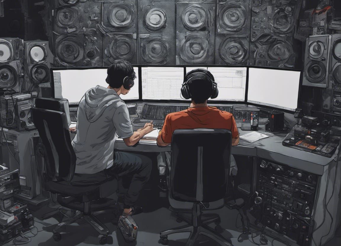 Podcast Studio with Two Young Men, Splash Art