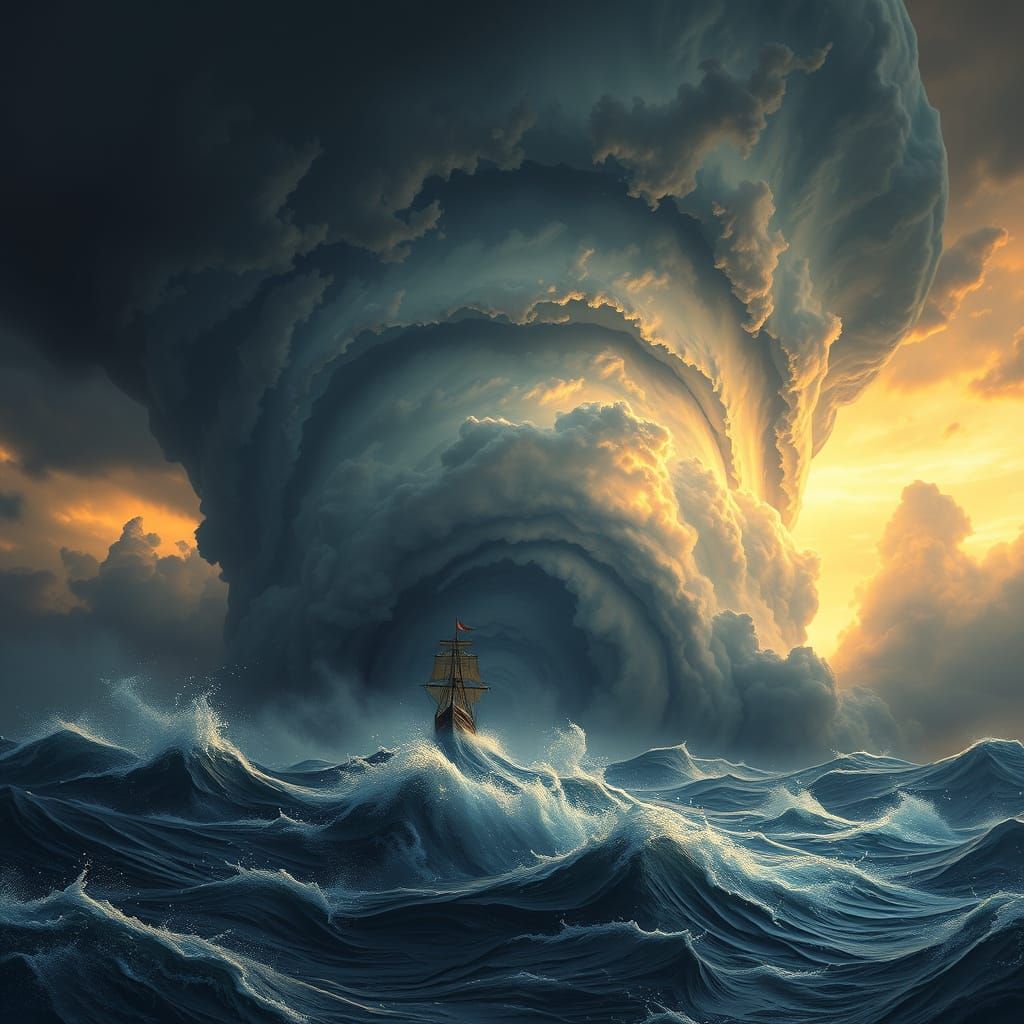 Sailing Ship in Horizontal Whirlwind: Fantasy Concept Art