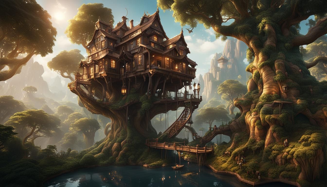 Fantastical Detailed Treehouse Concept Art
