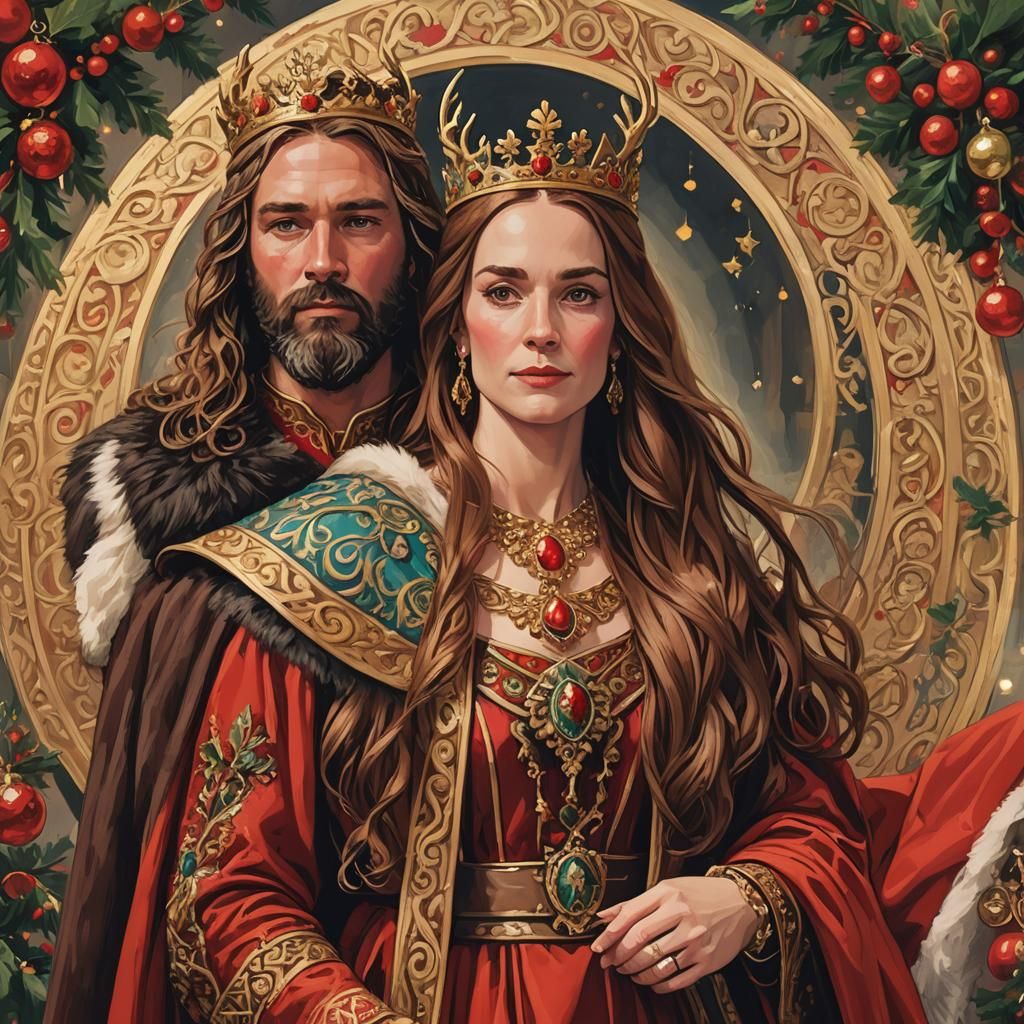 A close portrait of King Hector and Queen Molly of Troy on the Christmas day.