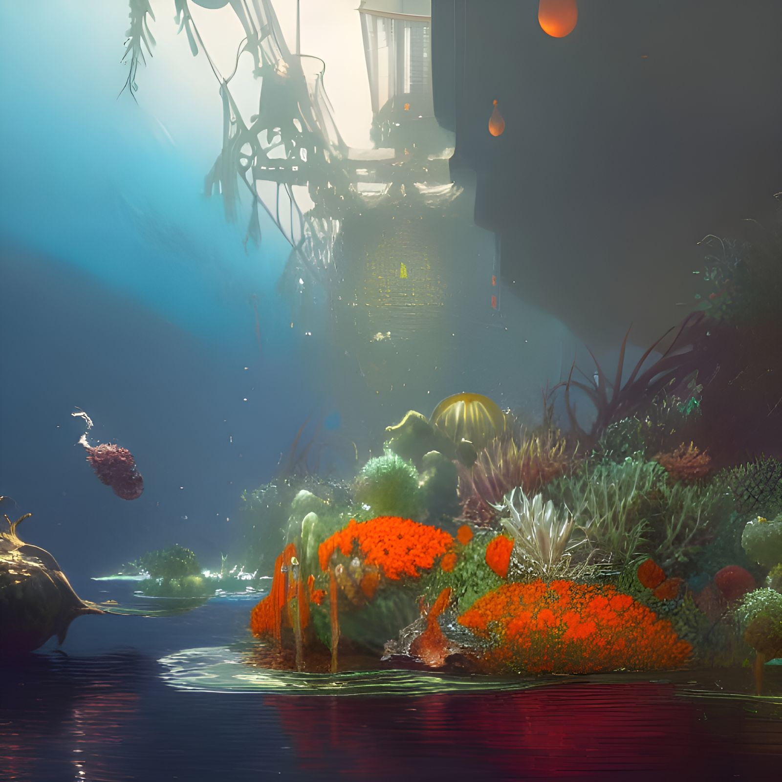 Underwater Pineapple Garden in Art Nouveau Style