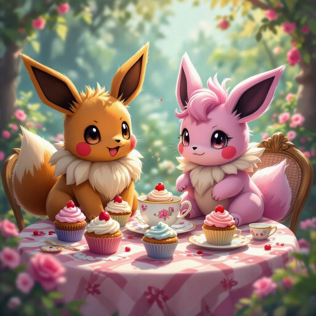 Eevee and Clefairy's Whimsical Tea Party