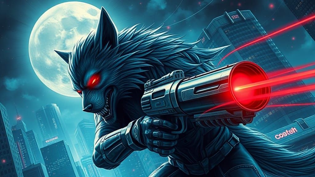 Cybernetic Werewolf Rampage in Futuristic City