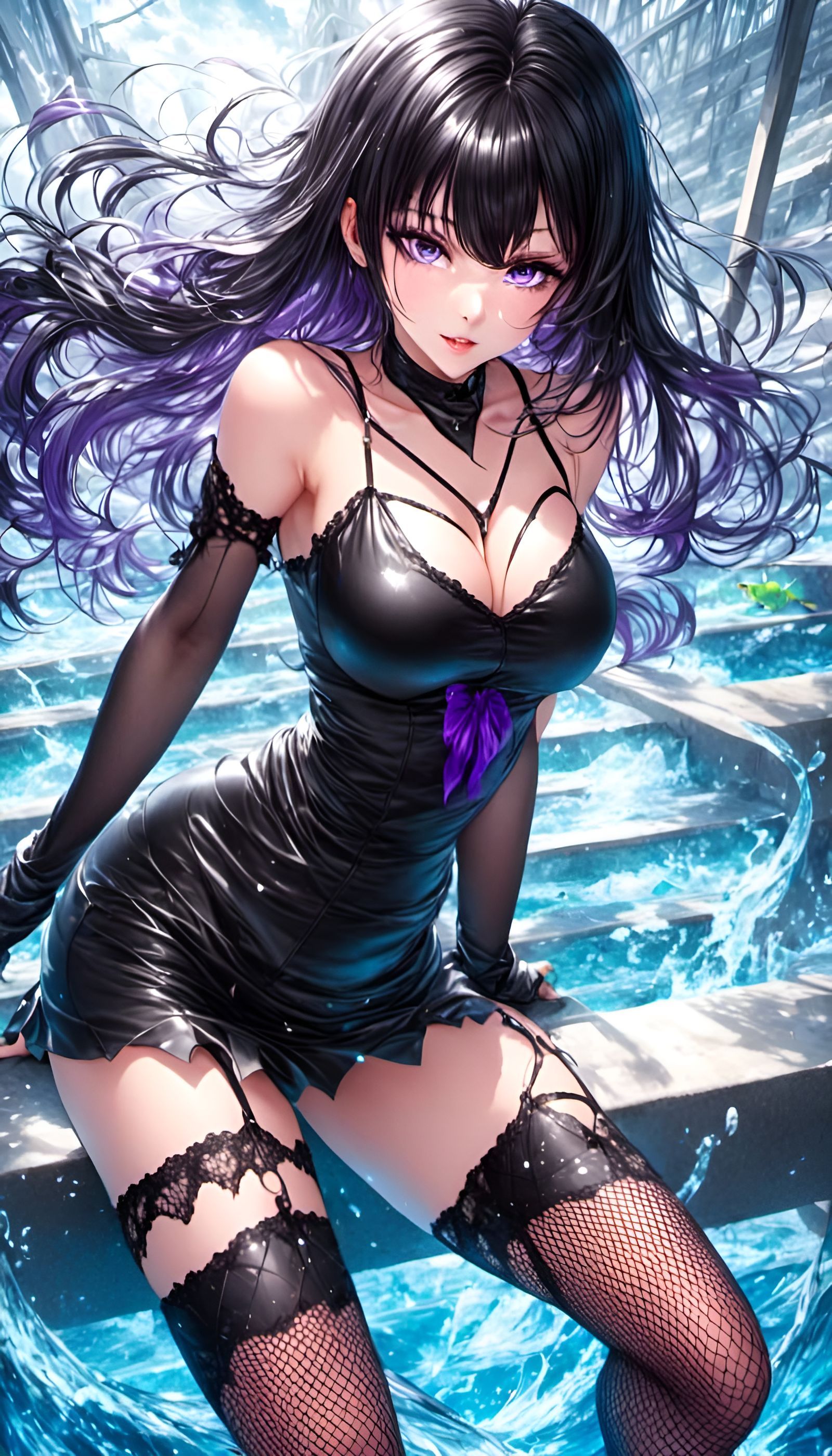 Anime Style Woman in Fishnet and Short Skirt