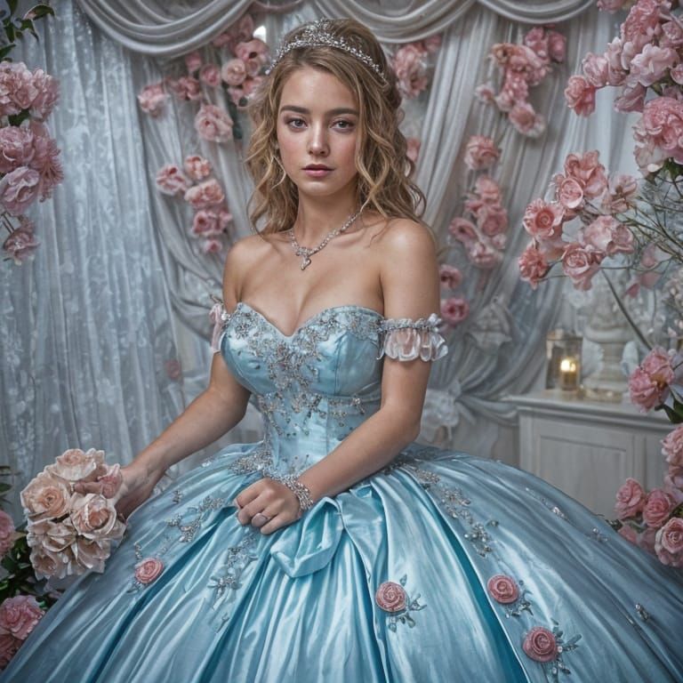 Fair-Haired Girl in Silver Gown, Fantasy Portrait