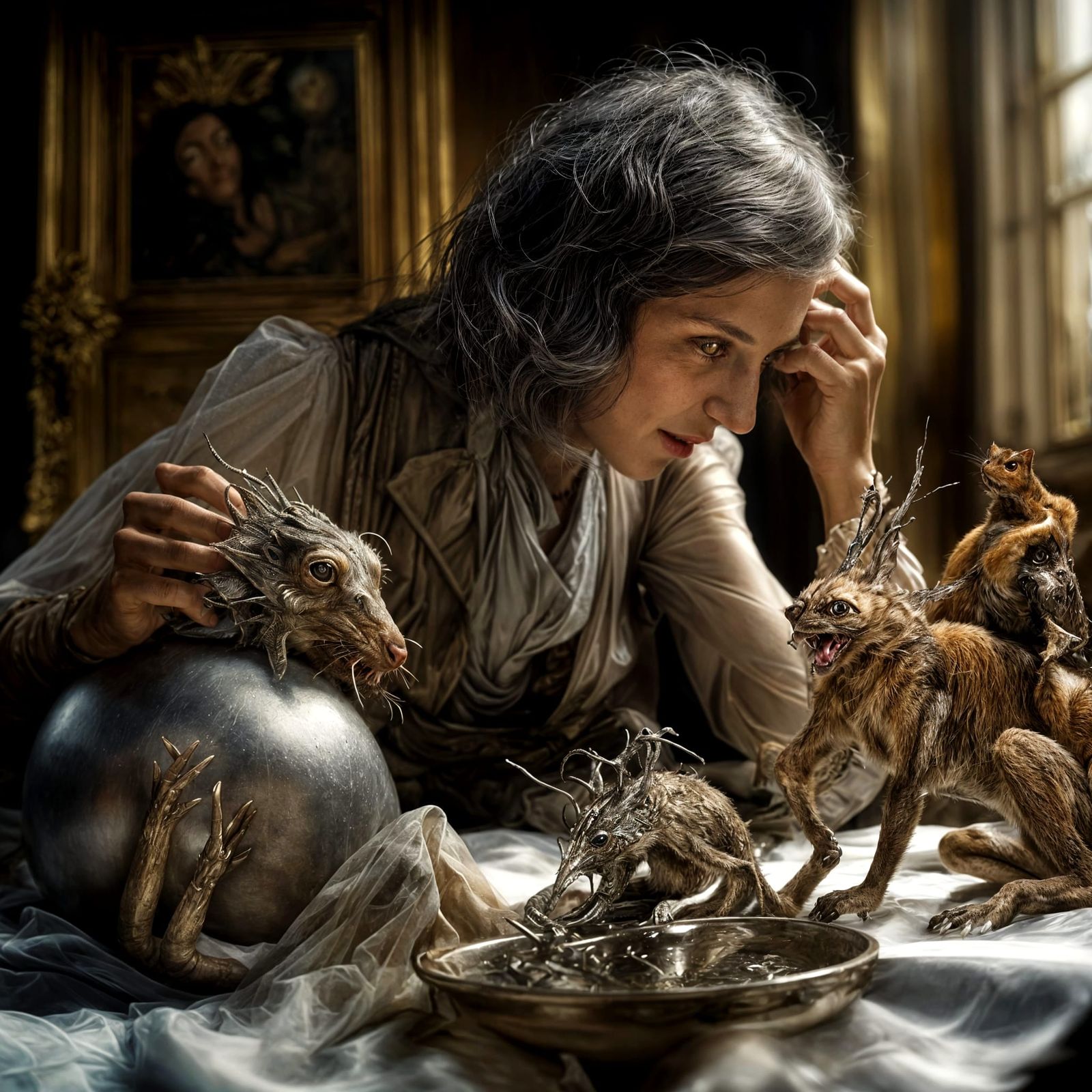 Futuristic Cityscape with Bizarre Creatures in Magical Reali...