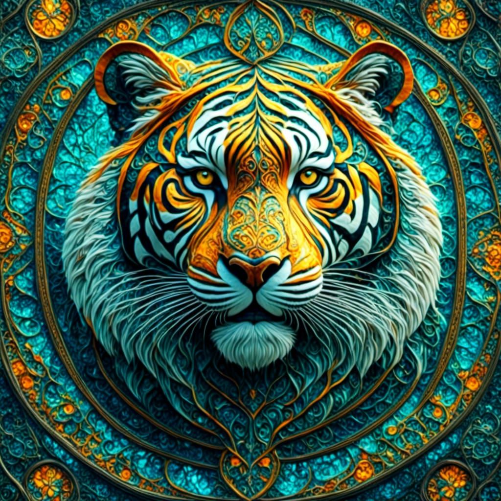 Siberian Tiger Stained Glass Digital Art