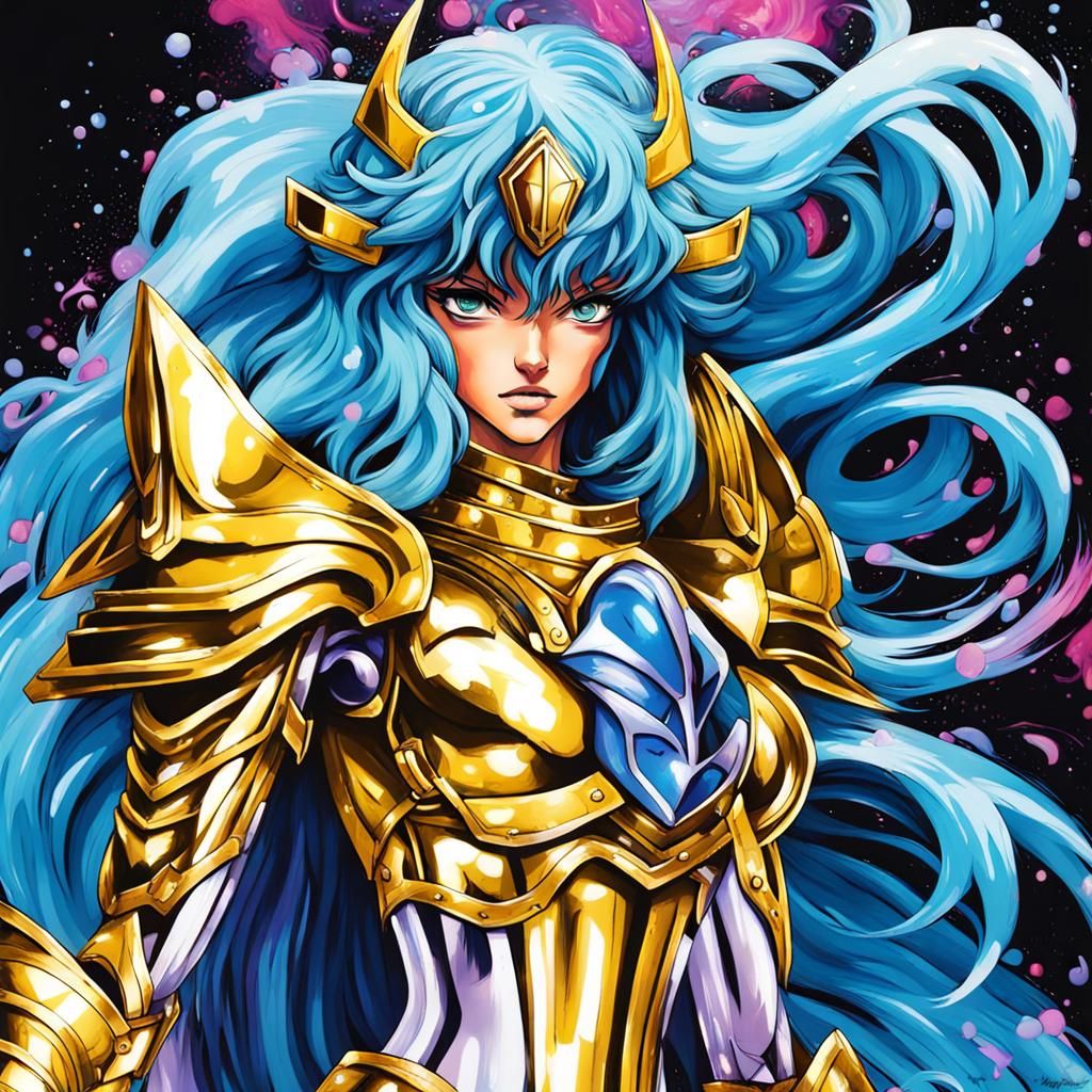 Female Aquarius Knight in Graffiti Art Style