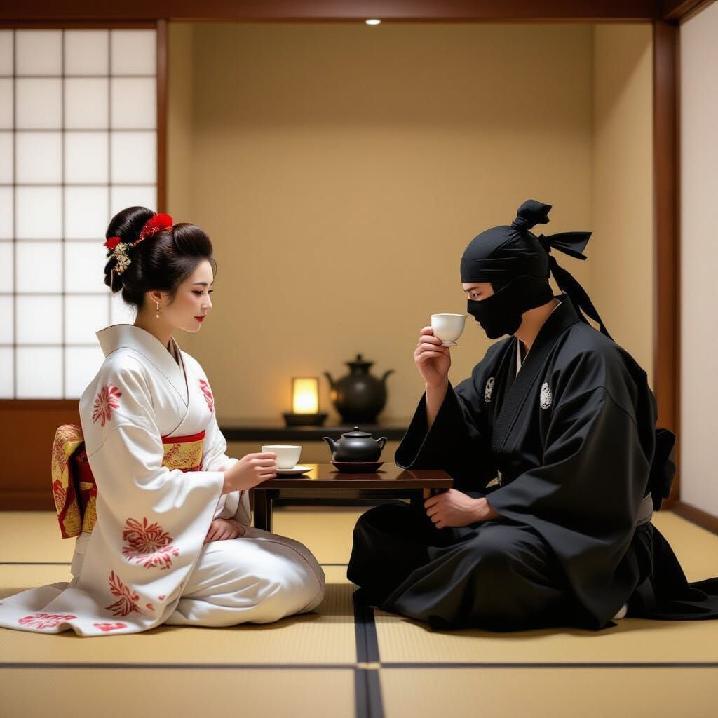 Yin and Yang Tea Ceremony: Japanese Art Style