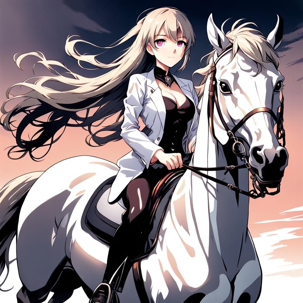 Anime Woman Horse Riding in Manga Style