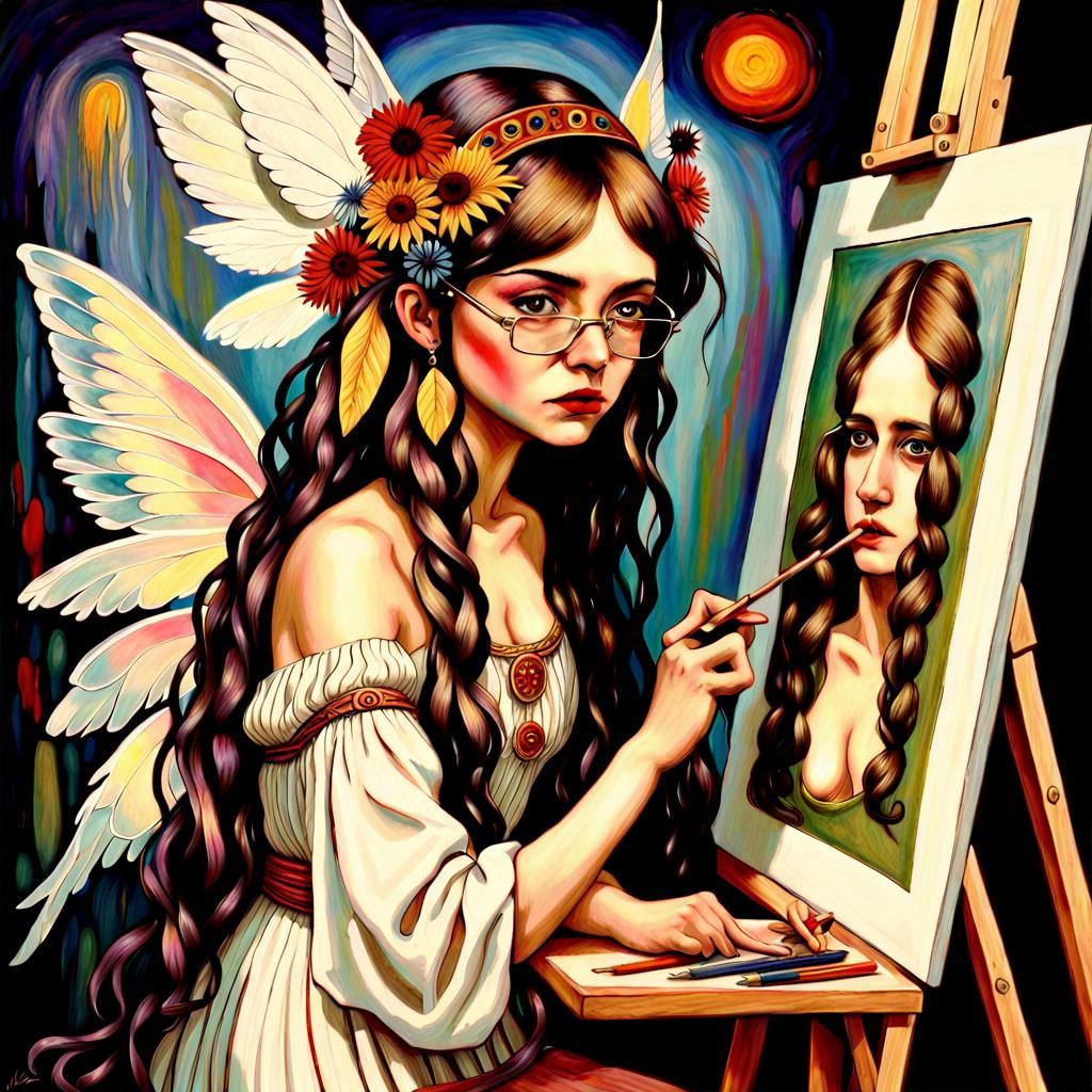 Emo Fairy Warrior Woman: Bohemian Surrealist Painting