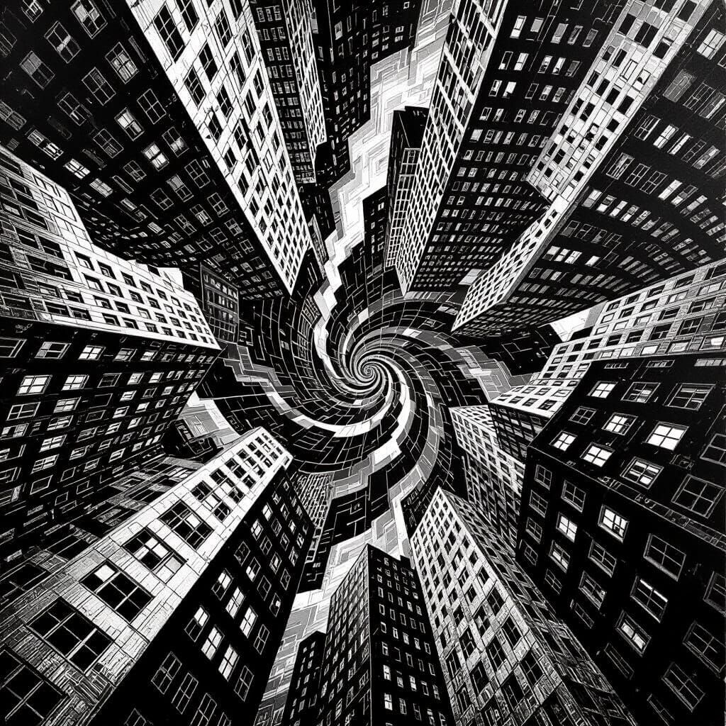 Vertico Style Urban Cityscape in Black and White