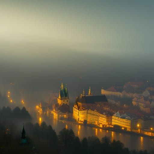 Prague Swept in Fog: An Ultra-Detailed Painting
