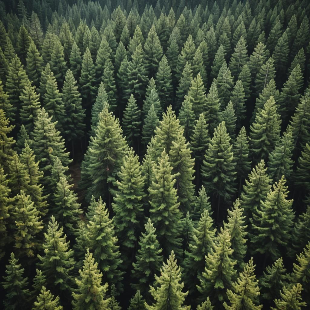 Dramatic Pine Tree Forest in Cinematic Style
