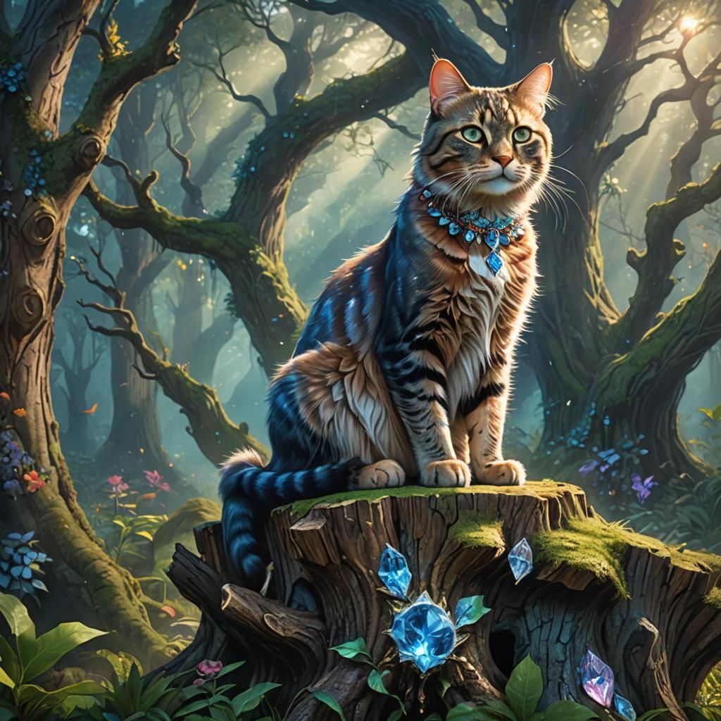 Regal Cat in Mystical Forest Concept Art