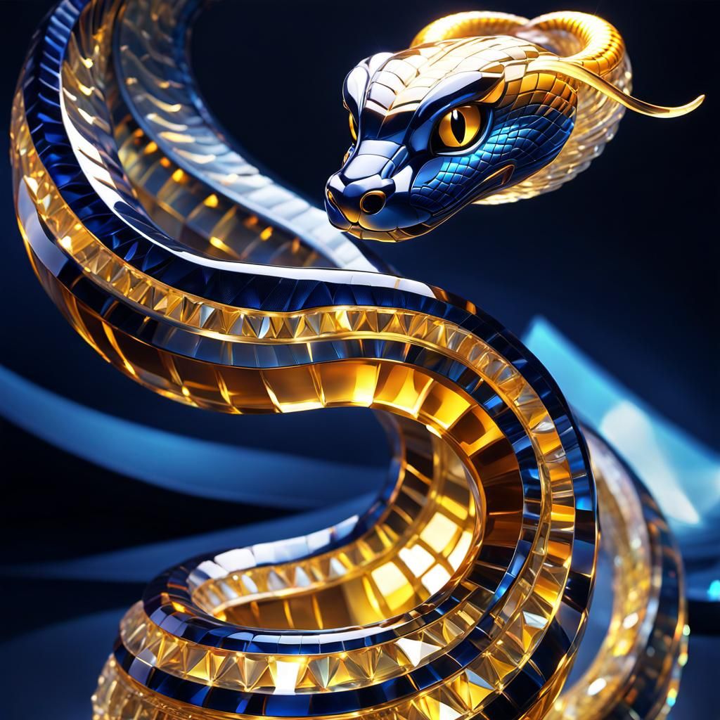 A honey-blue coloured Egyptian cobra sculpture in crystal,