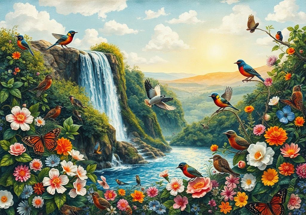 Nature's Symphony: A Vibrant Collage Art Piece