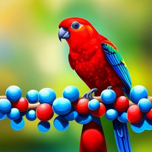 Crimson Rosellas Feast: Hyperrealistic Bird Art