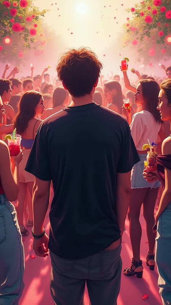 DJ Crowd Scene in Comic Style with Pastel Colors