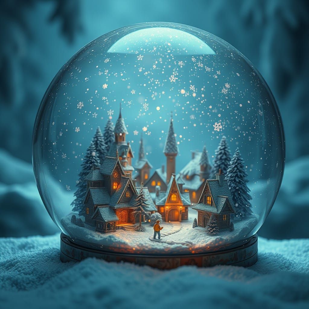 Whimsical Snow Globe Village in a Dreamlike Atmosphere