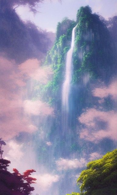 Waterfall Dreamscape: An Animated Illustration in Pastel Col...
