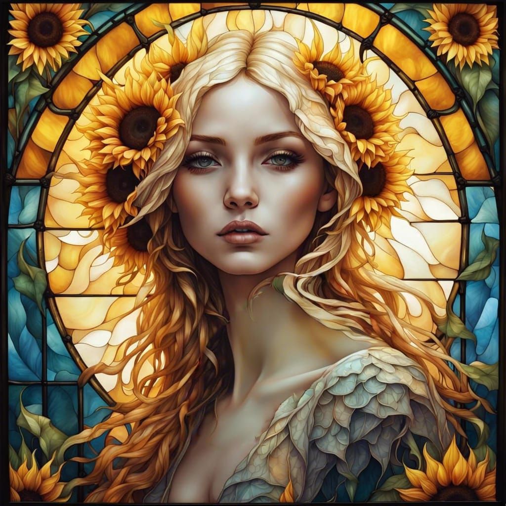 Heavenly Sunflower in Stained-Glass Style