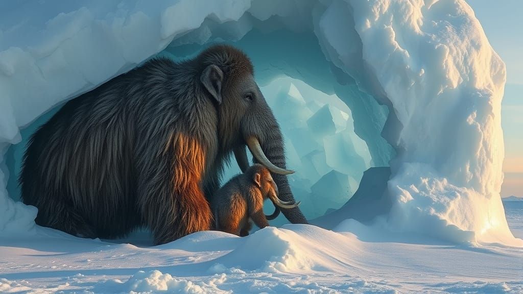 Mammoth Family Frozen in Ice, Photorealistic Render