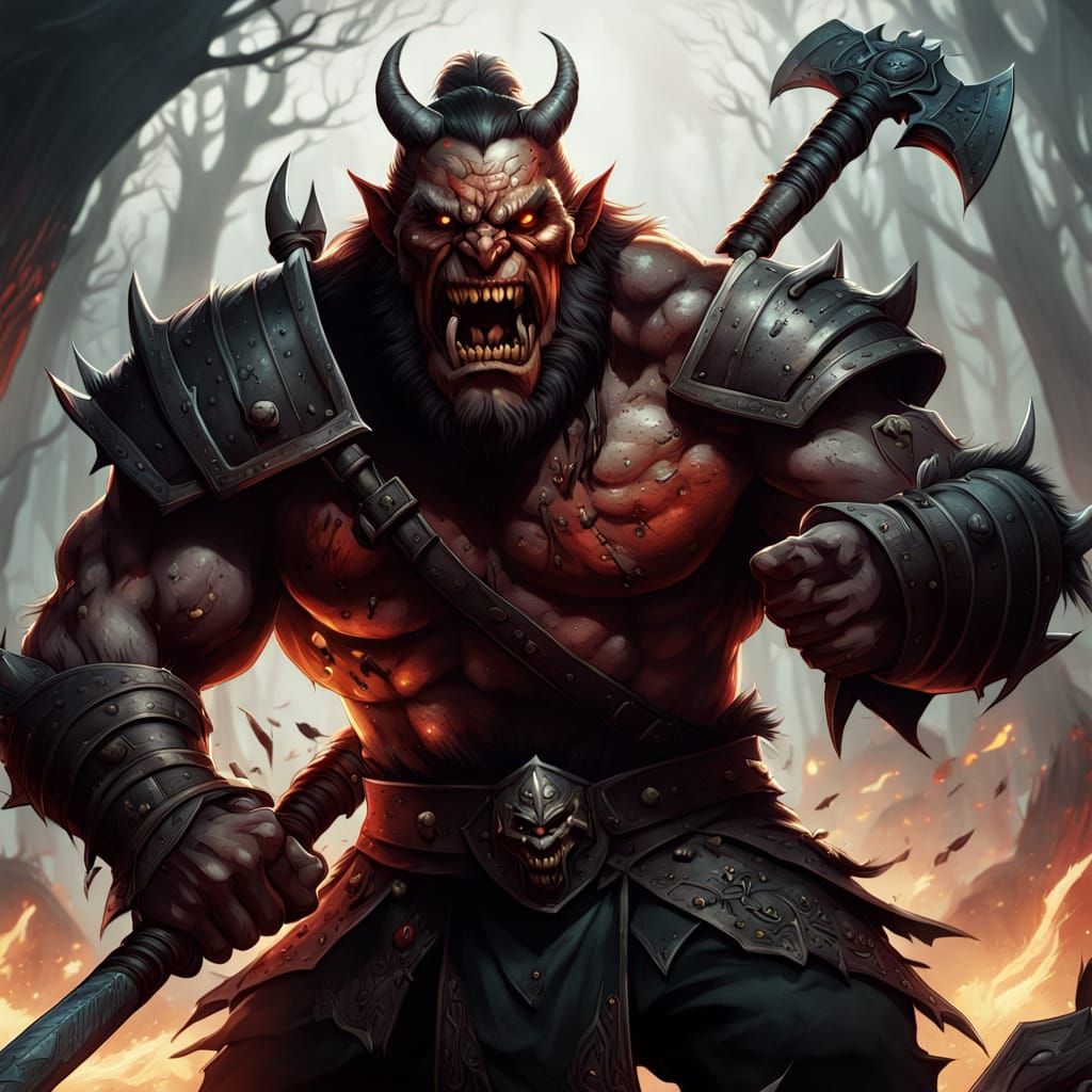 Medieval Fantasy Orc Warrior in a Fiery Battle Cry