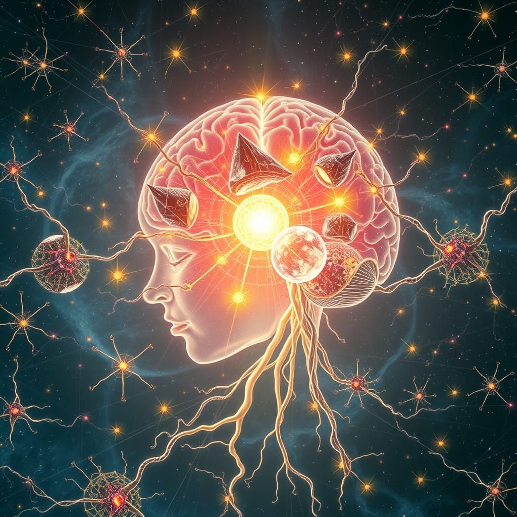 Cosmic Brain with Living Neurons in Surreal Style