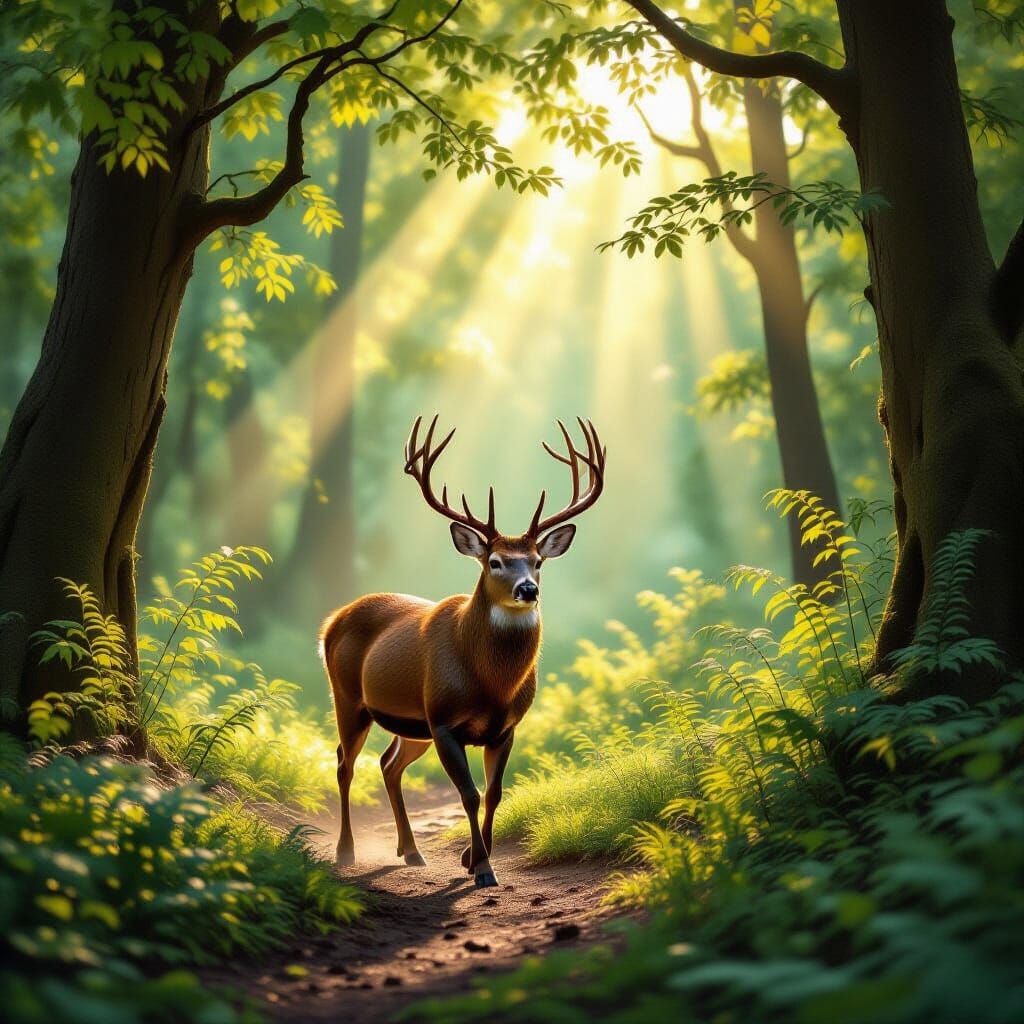 Golden Stag in Enchanted Forest