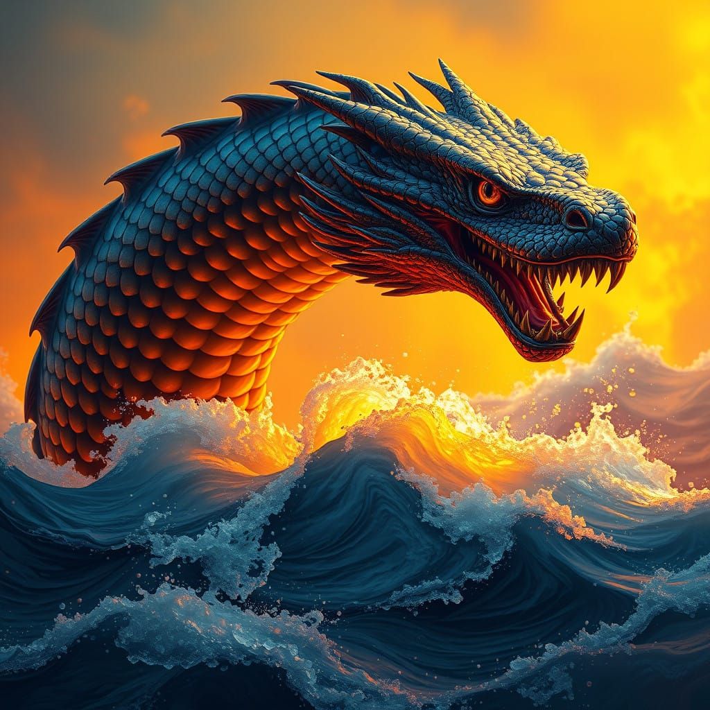 Jormungandr, the Midgard Serpent, in a Fiery, Hyper-Realisti...