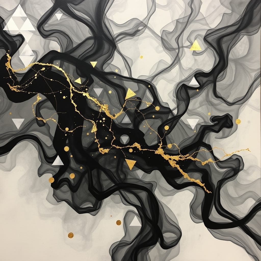 Ancient Incense Swirls in Charcoal and Gold