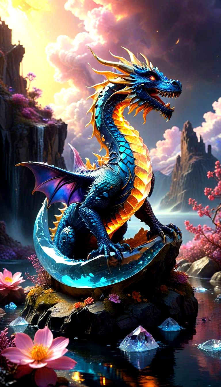 Crystal Dragon on Floating Island: Digital Matte Painting